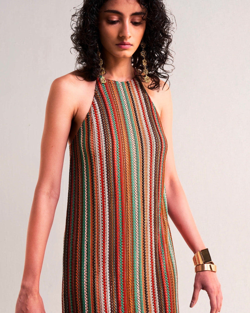 Halter Neck Fringe Knit Dress