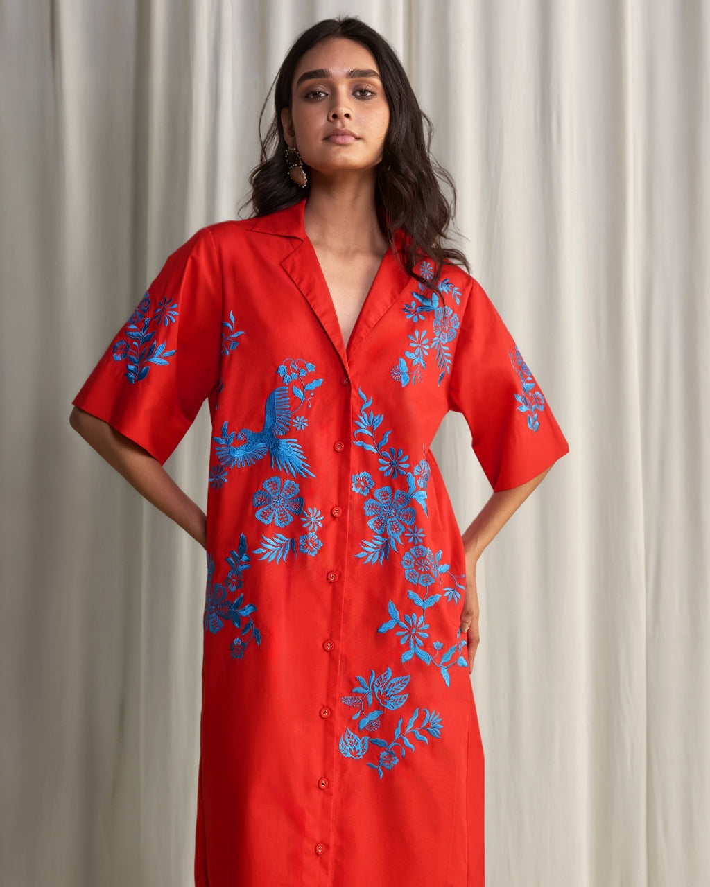 Placement Embroidered Shirt Dress