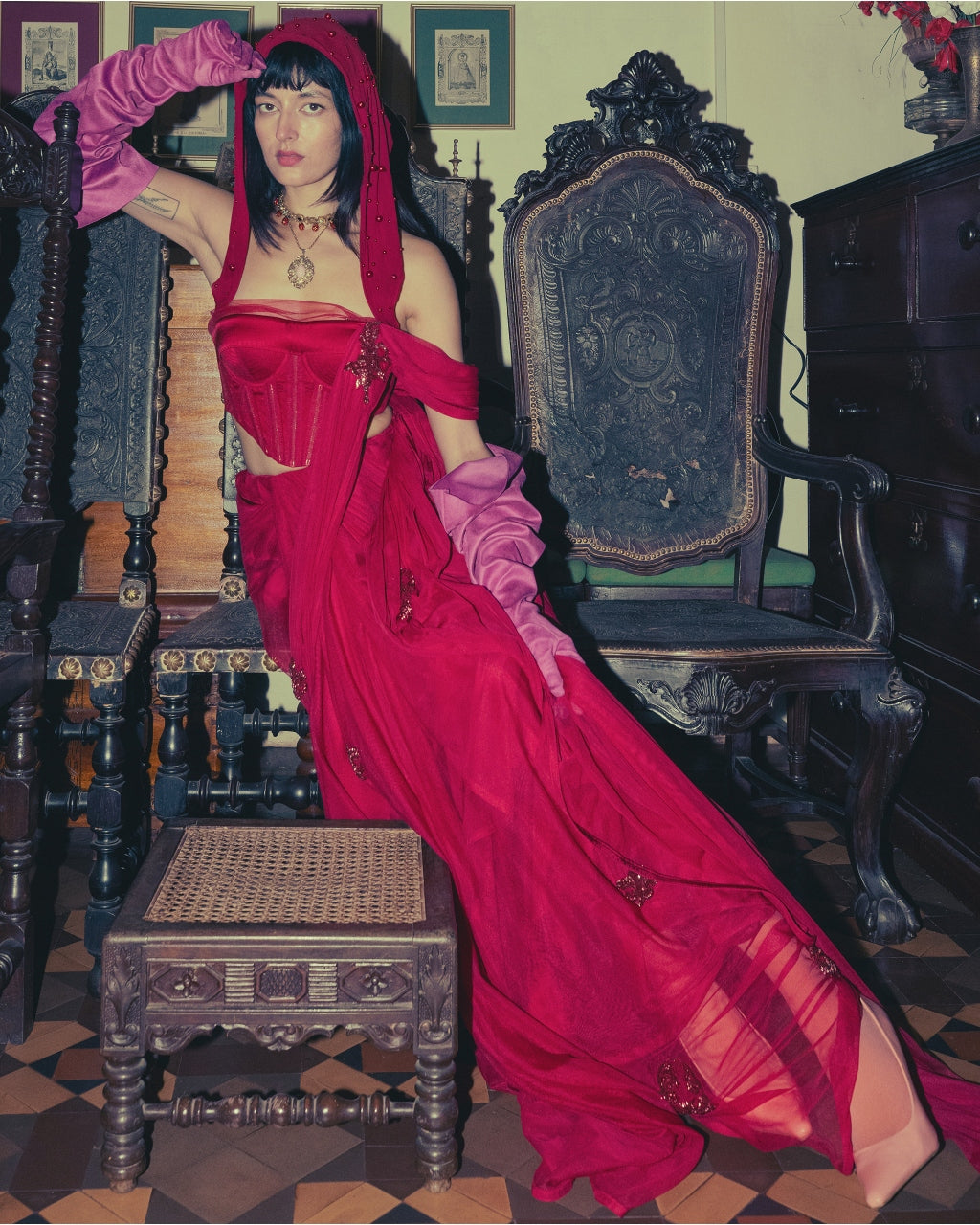 A Roman Red Sari Set