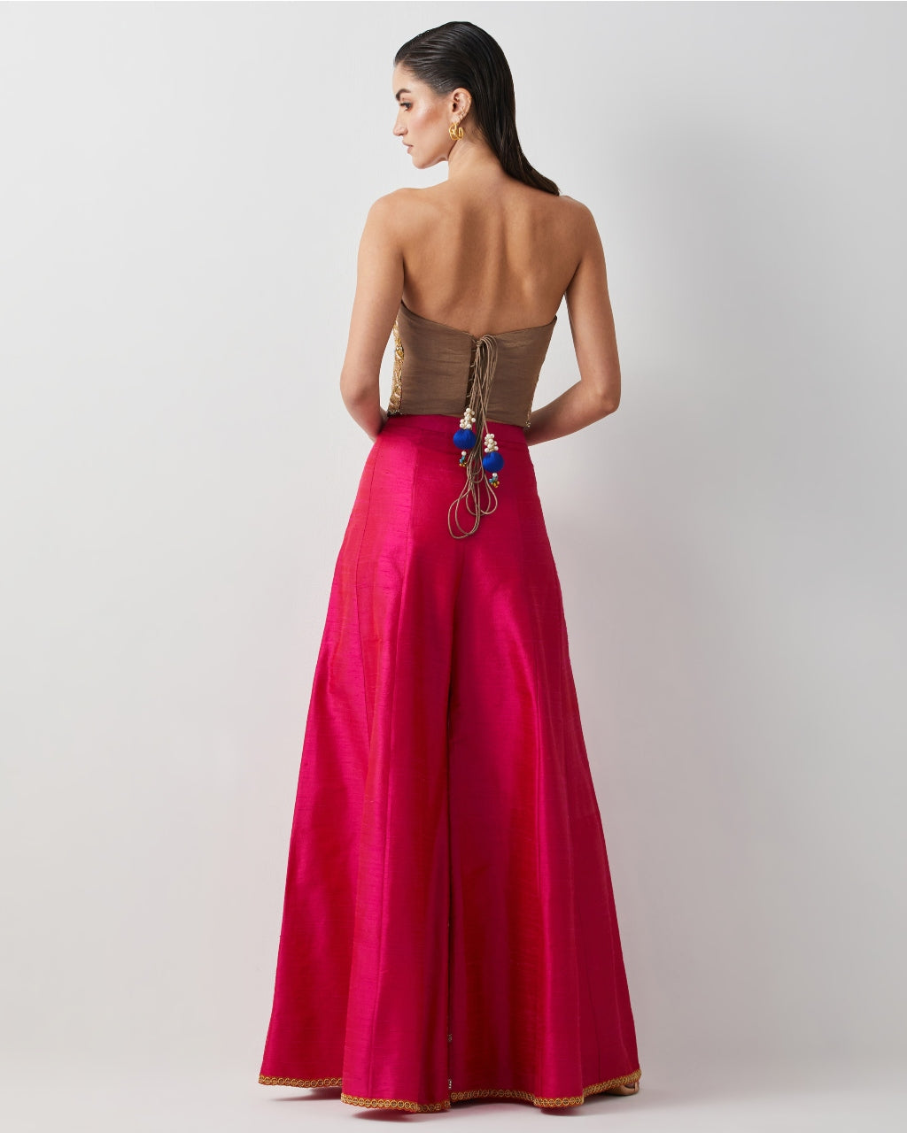 Hot Pink Embroidered Corset Plazzo Set