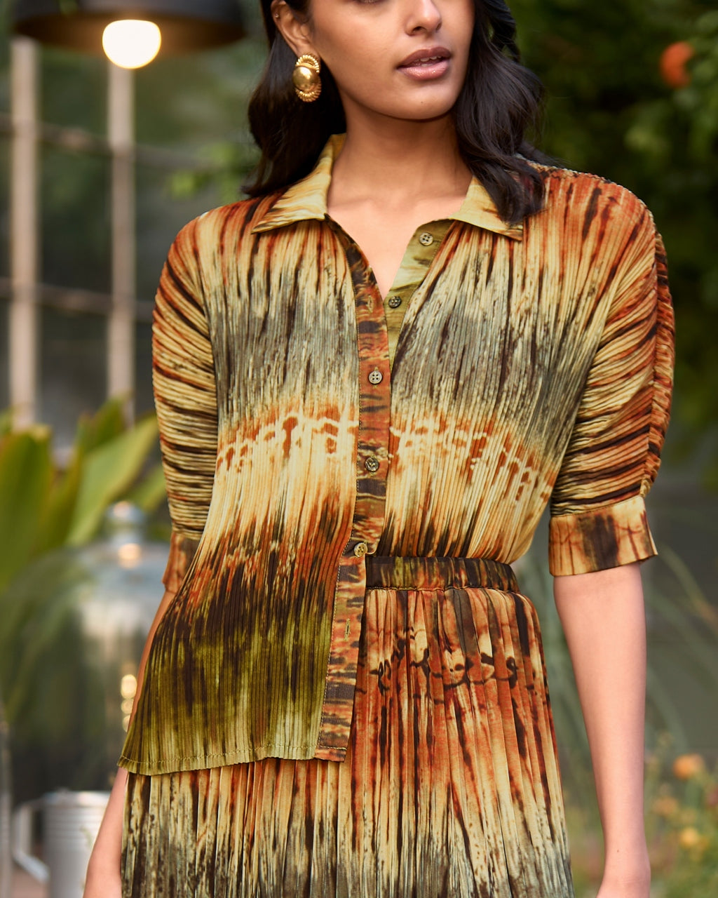 Pleated Tie Dye Shirt & Skirt Set
