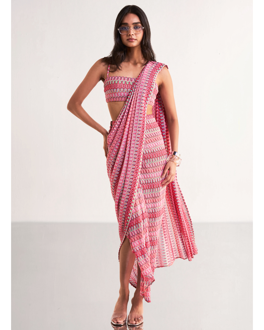 Crochet Knit Bandeau Bralette & Sari Drape Skirt