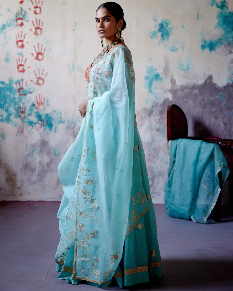 Powder Blue Brocade Lehenga Set
