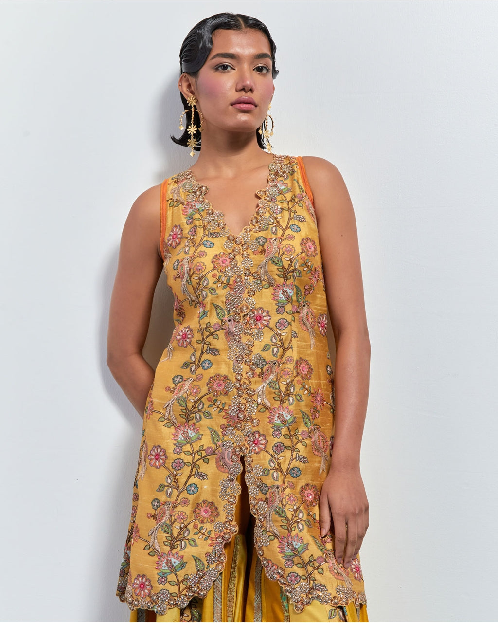 Mustard Yellow Embroidered Peplum Sharara Set
