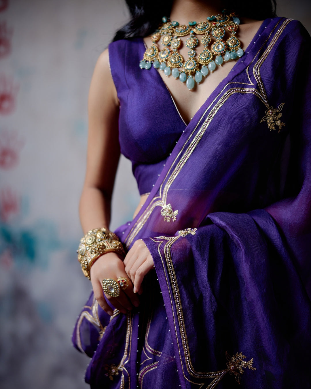 Purple Half And Half Sari With Blouse