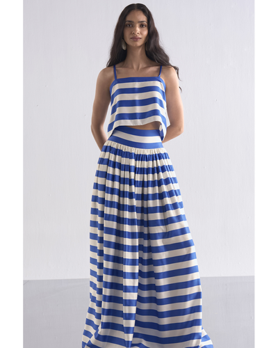 Back Knot Draped Stripe Top & Maxi Skirt Set