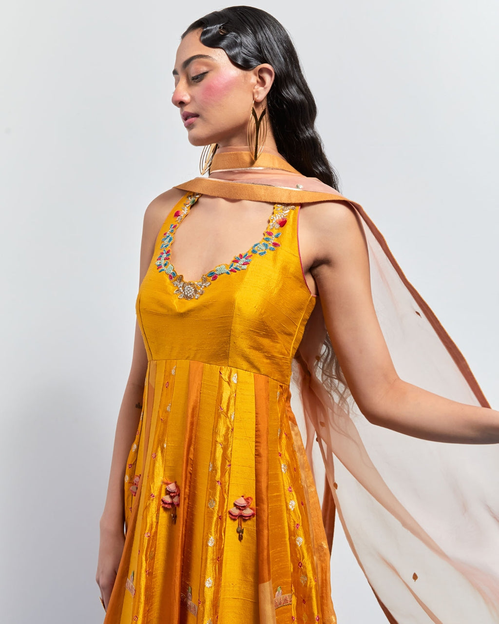 Mustard Yellow Embroidered Anarkali Set