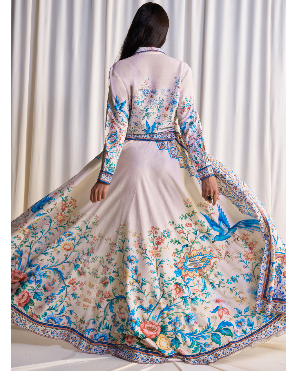 Linen Botanical Print Shirt & Maxi Skirt Set