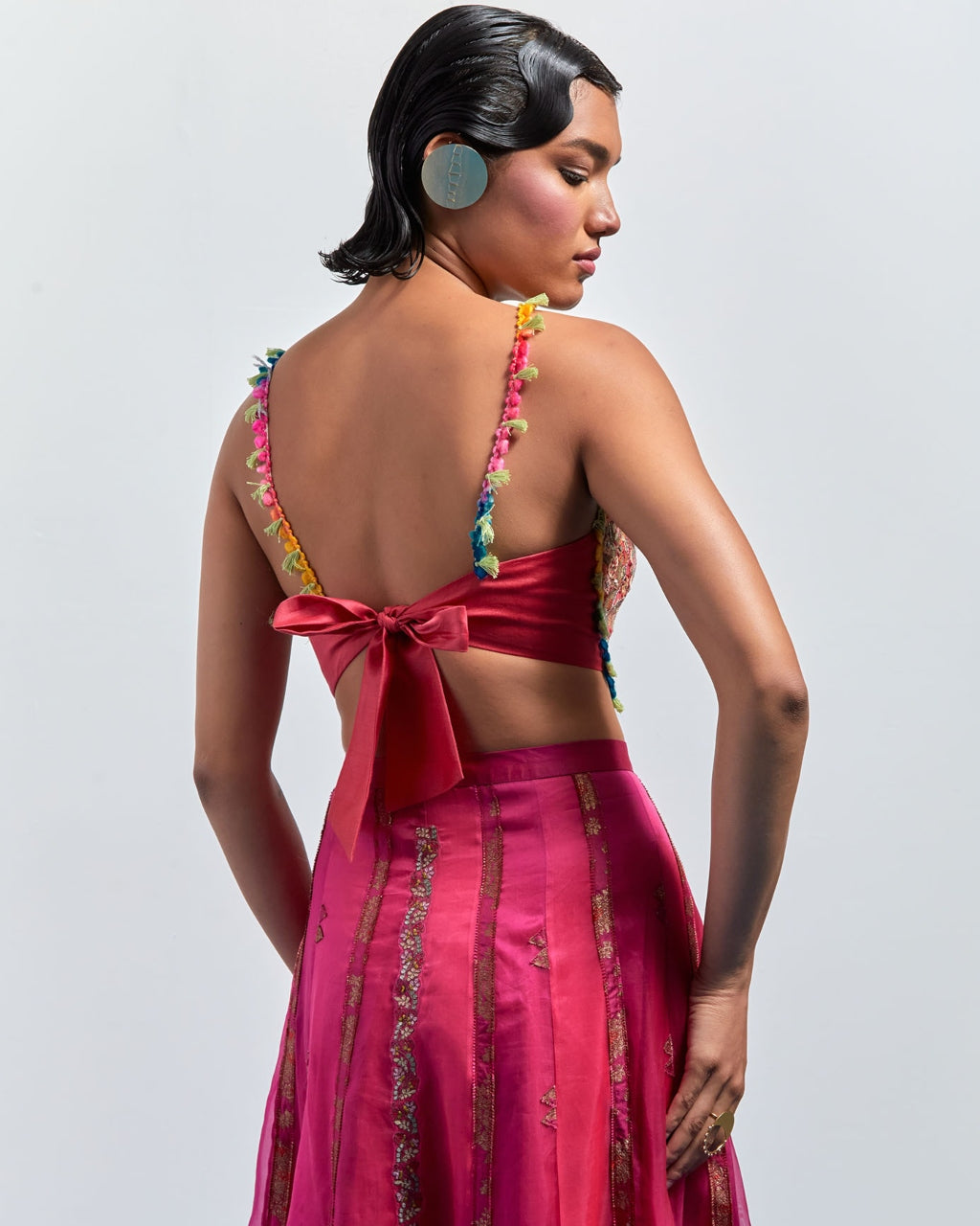 Fuchsia Embroidered Corset Skirt Set