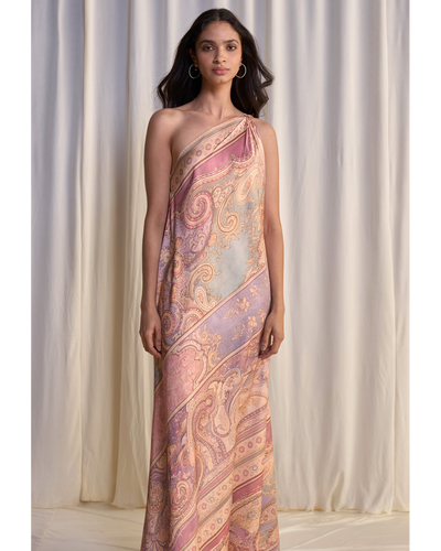 One-Shoulder Scarf Print Maxi