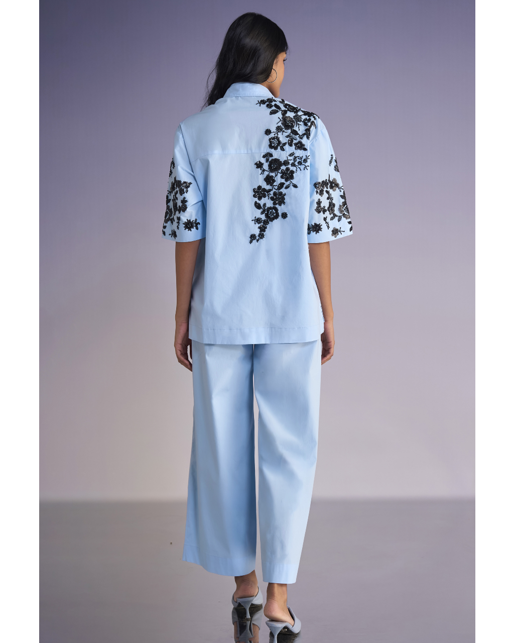 Floral Bead Embroidered Shirt & Pant Set