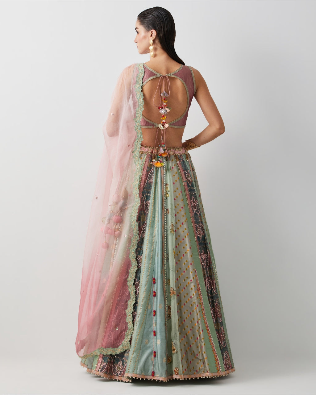 Aqua Silk Hand Embroidered Lehenga Set With Organza Dupatta