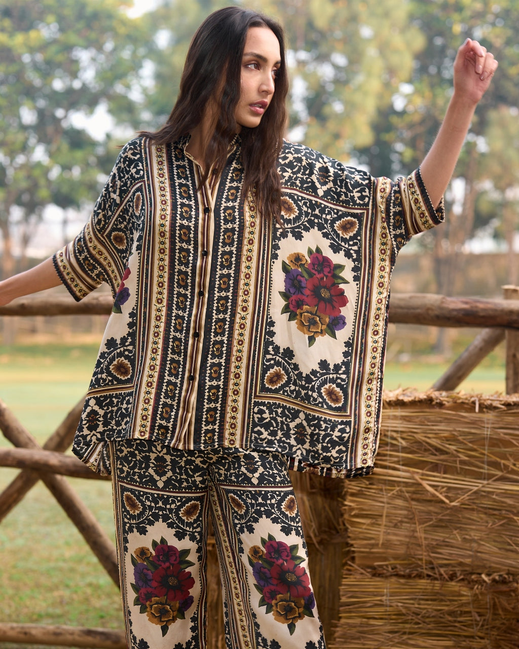 Baroque Printed Boxy Shirt & Straight-Cut Pant Set