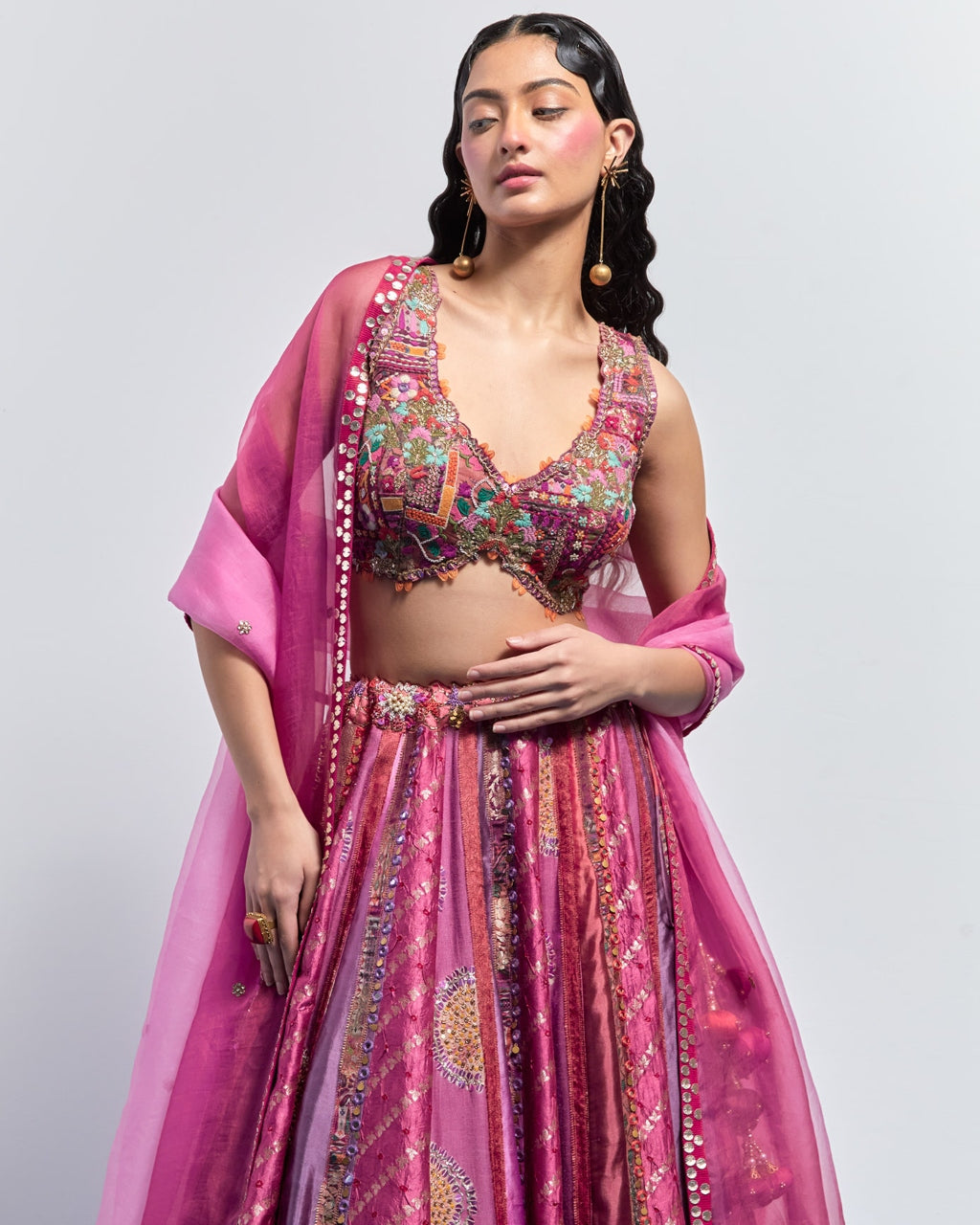 Fuchsia Pink Embroidered Lehenga Dupatta Set