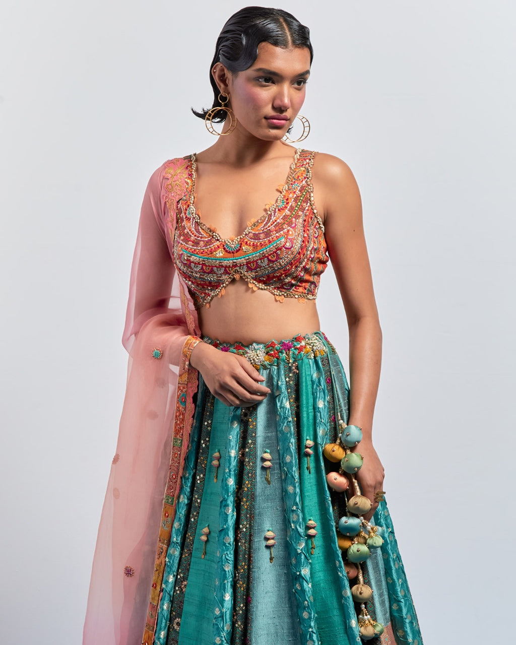 Teal Green Embroidered Lehenga Set