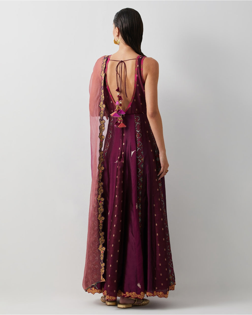 Wine Silk Embroidered Anarkali Set