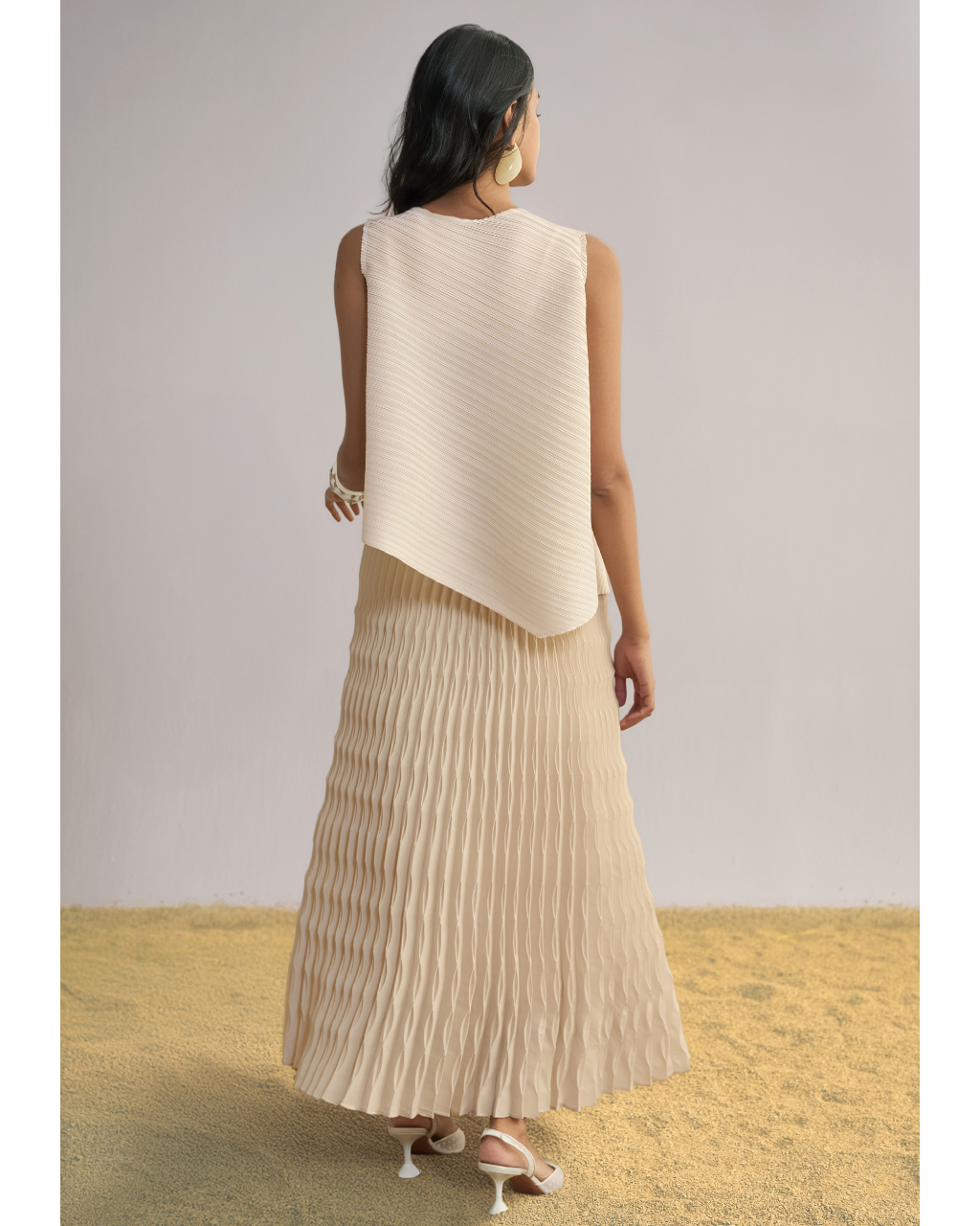 Asymmetric Pleated Top & Irregular Pleated Maxi Skirt