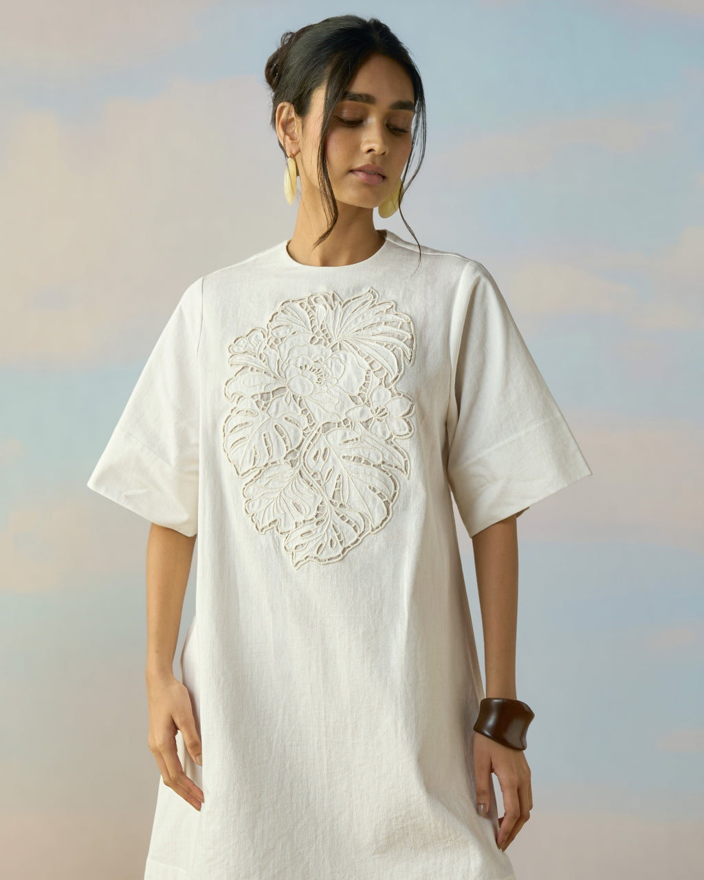 Cutwork Embroidered Denim Dress