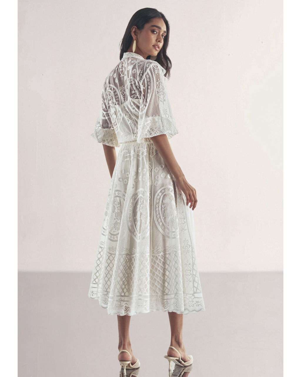 Lace & Ruffle Shirt & A-Line Lace Skirt