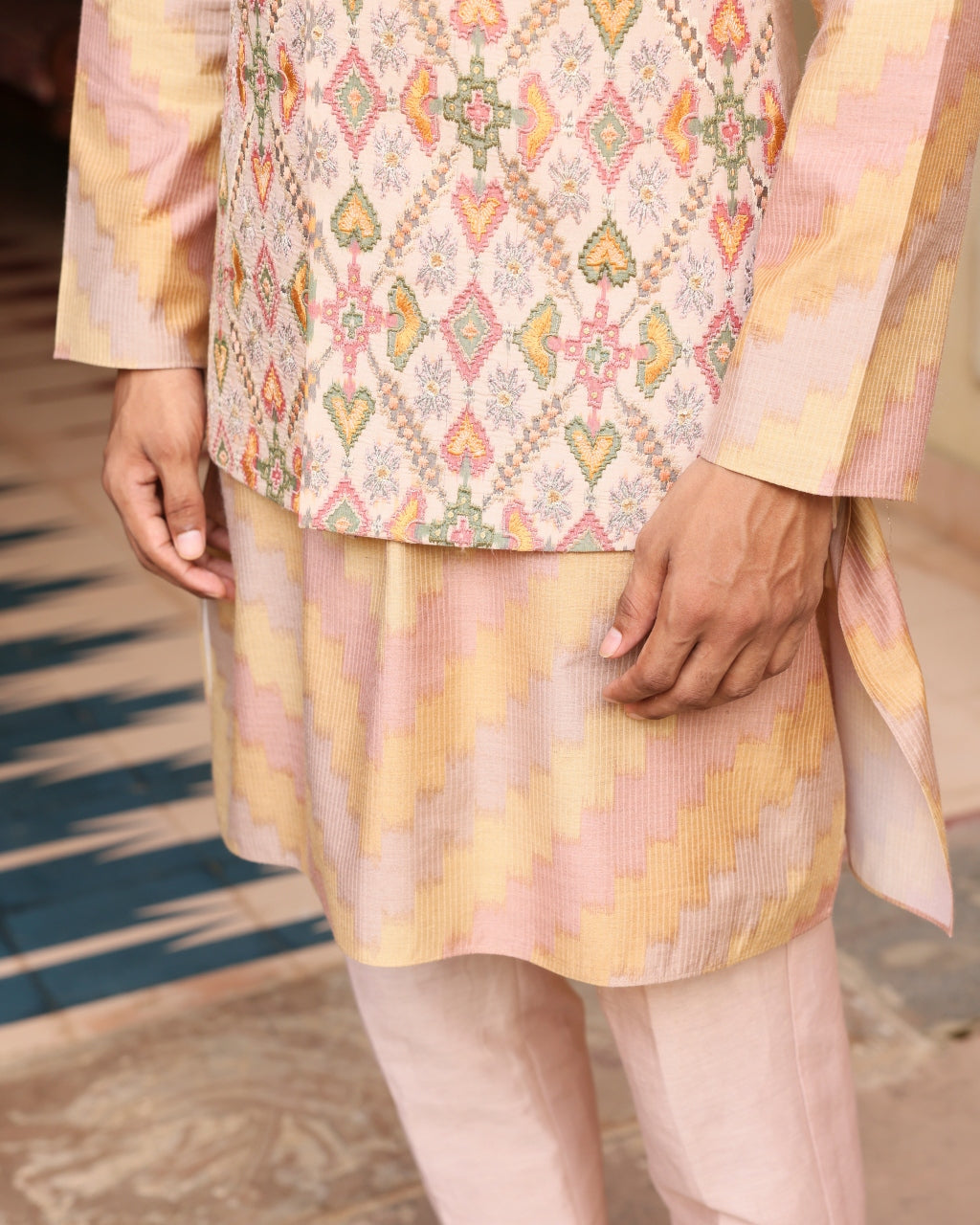 Pastel Embroidered Kurta Set With Jacket