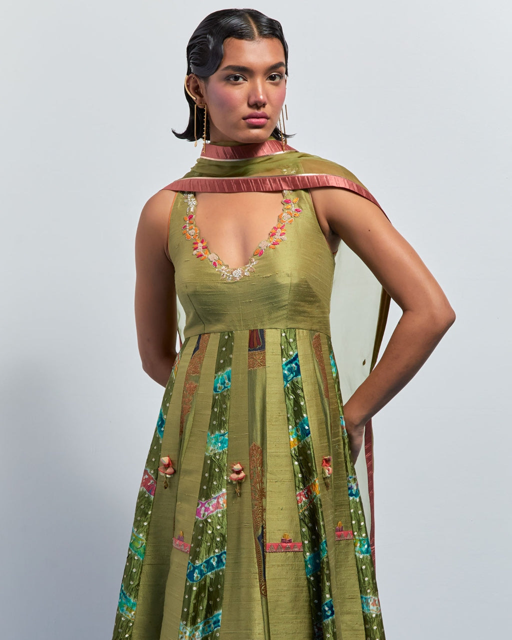 Lime Green Embroidered Anarkali Set