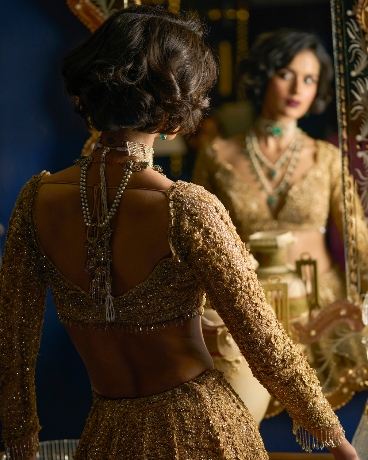 Gold Three-Dimensional Lehenga Set