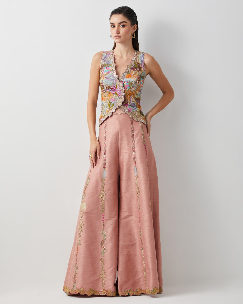 Blush Pink Embroidered Corset Plazzo Set