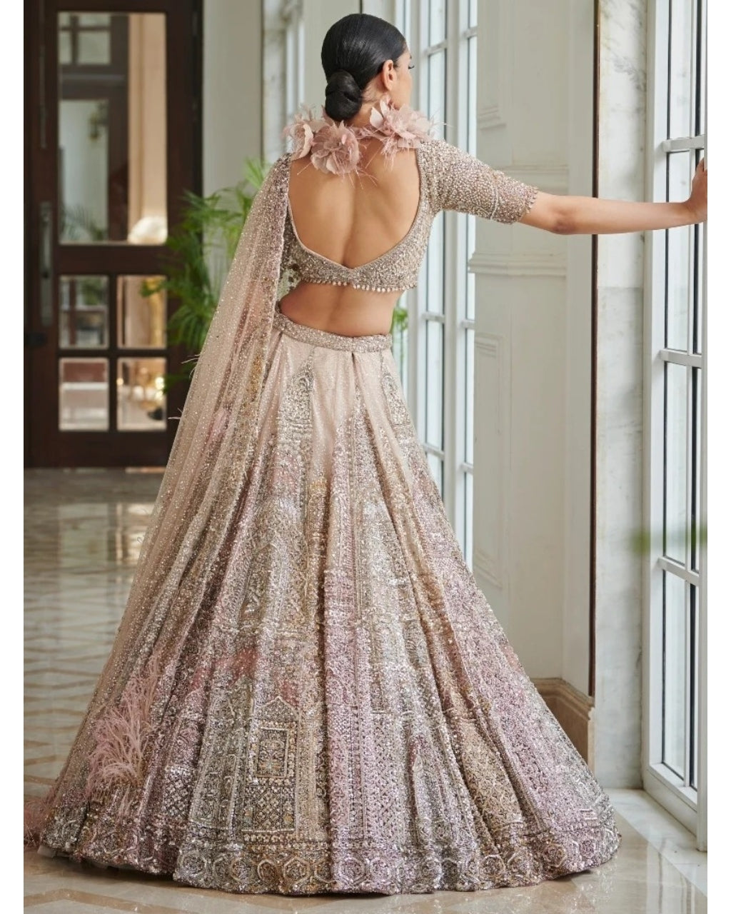 Gianna Pearl Muted Pink Shimmer Tulle Bridal Lehenga Set