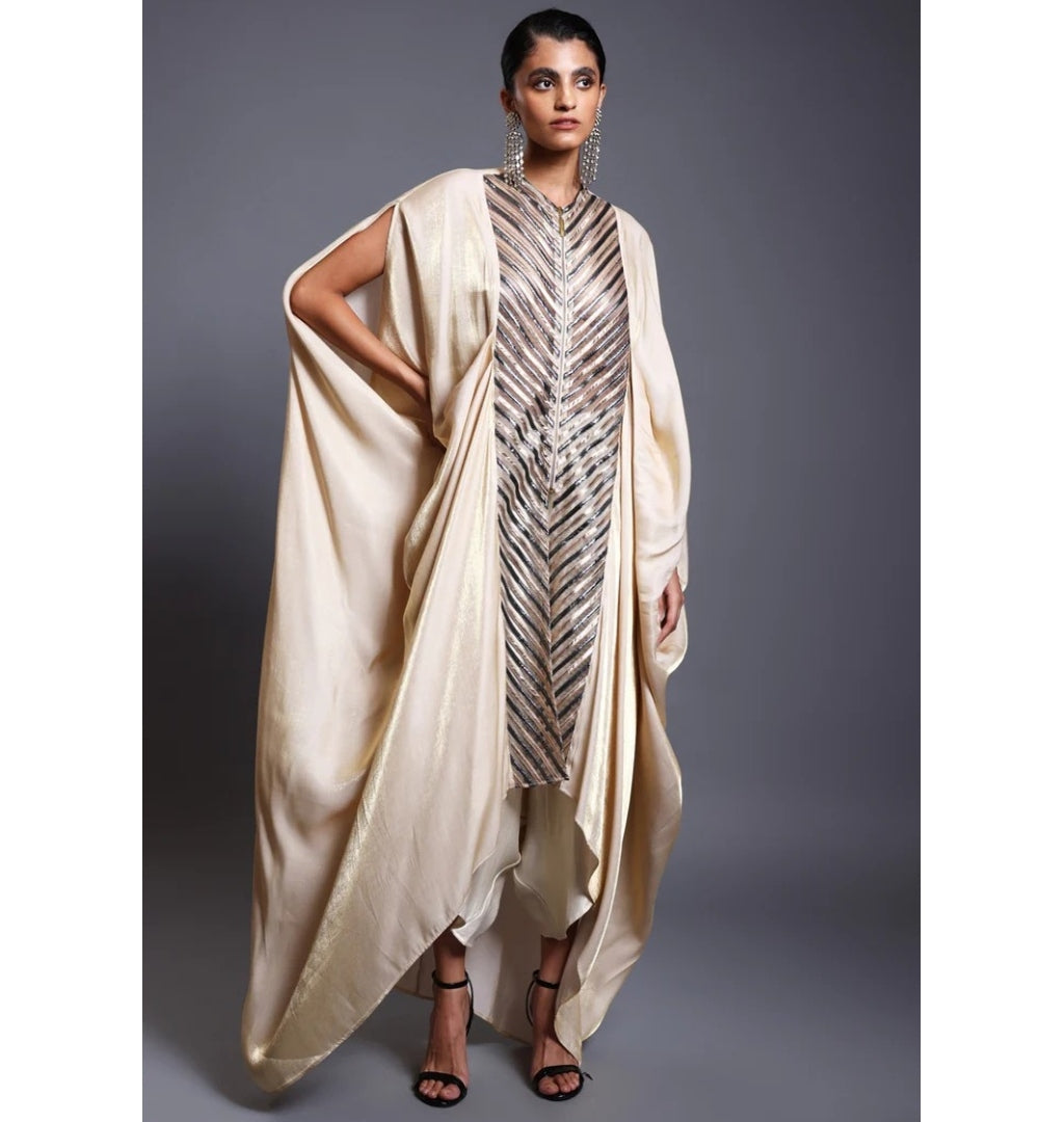 CF Pleated Ivory Drape Kaftan