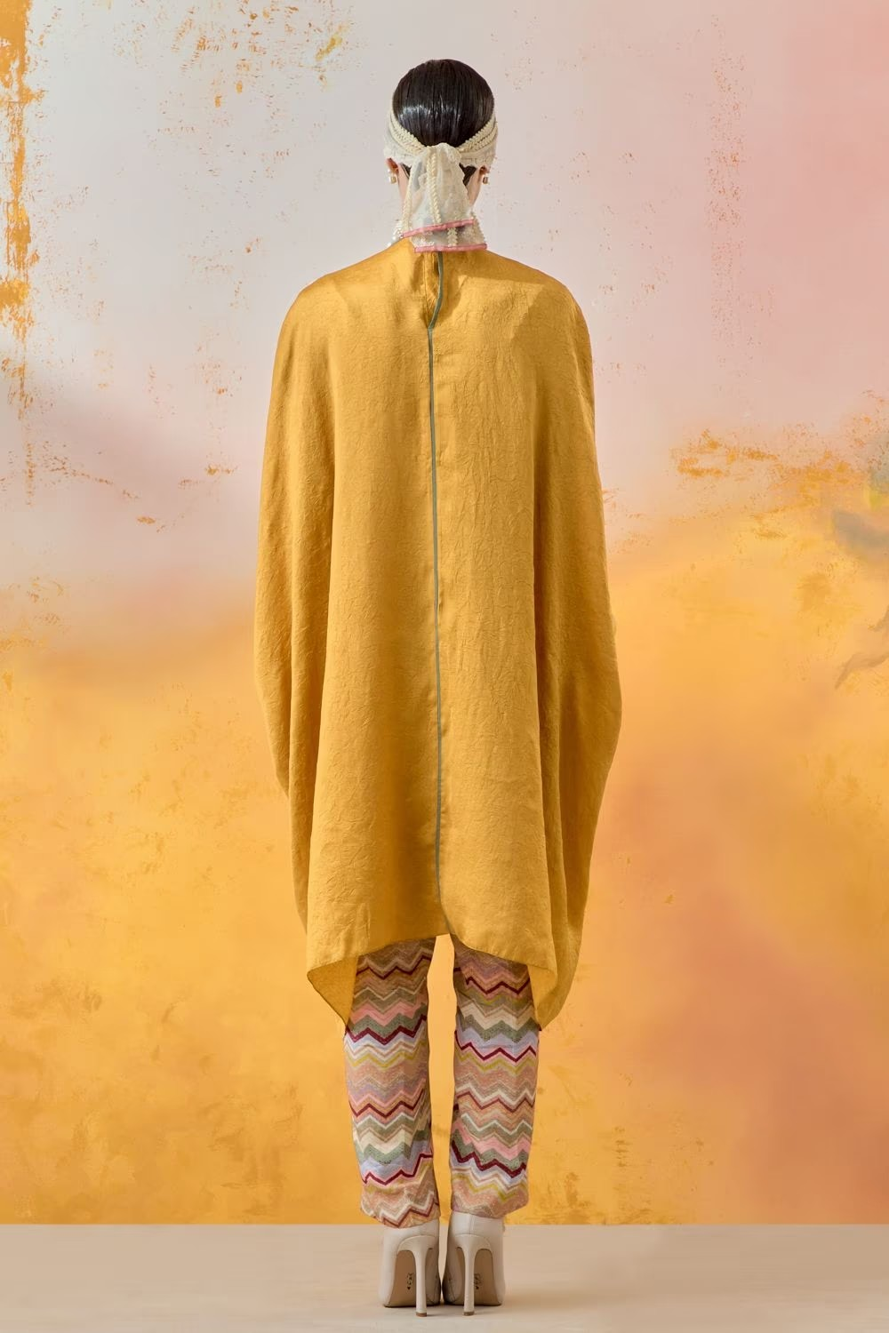 Yellow Topaz Mural Ritu Kaftan Tunic WIth Staright Trouser Set