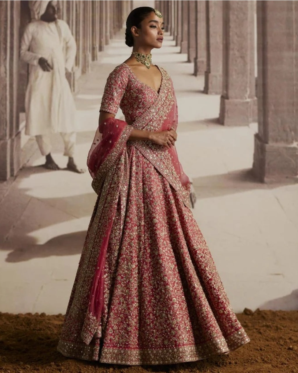 Red Lehenga With Embroidered Jaal