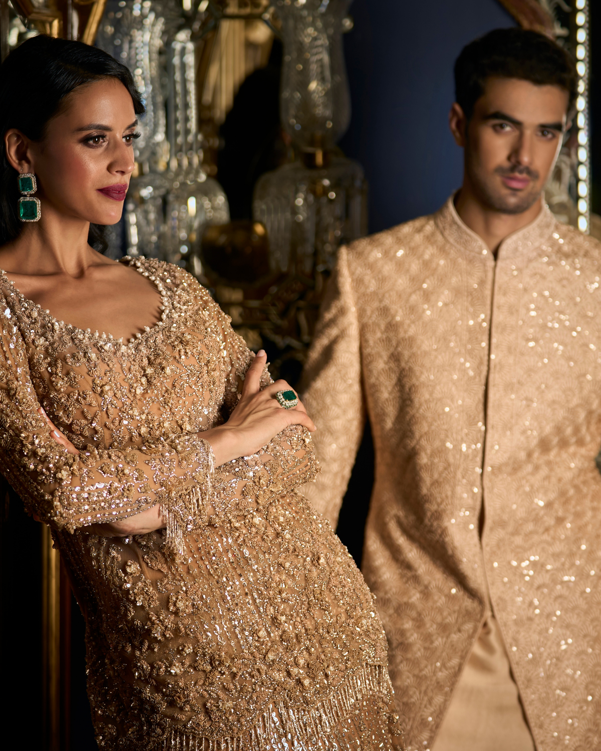 Copper Sequin Peplum & Lehenga Set