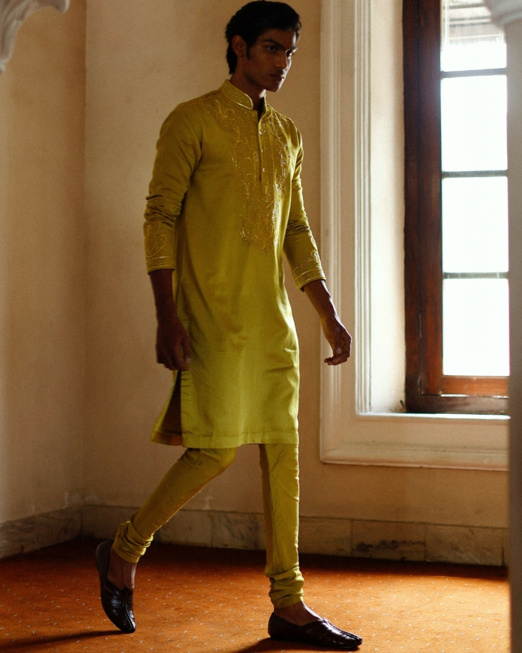 Mustard Thread And Japanese Pipe Work Pipe Kurta Set