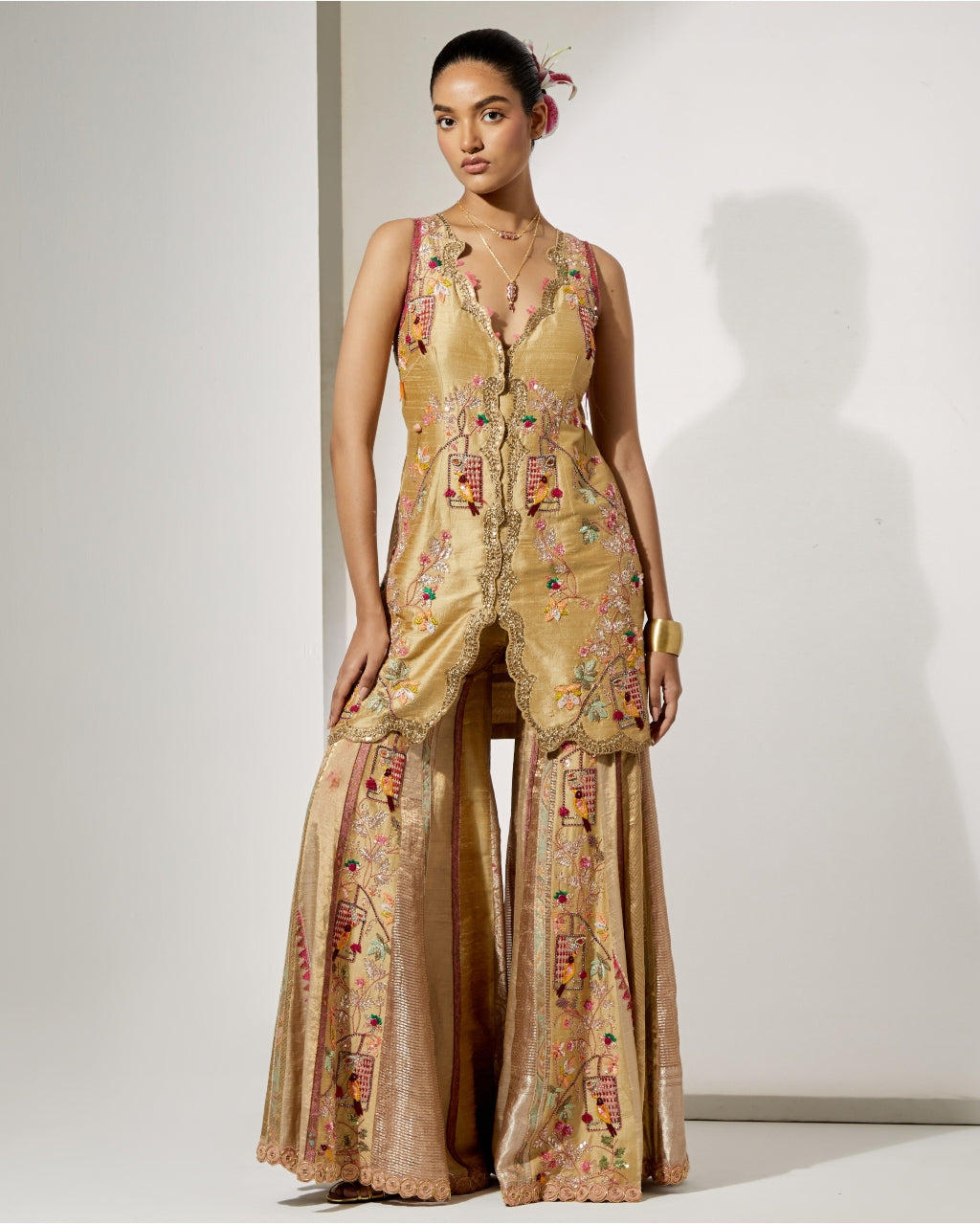 Sunheri Gul Silk Sharara Set