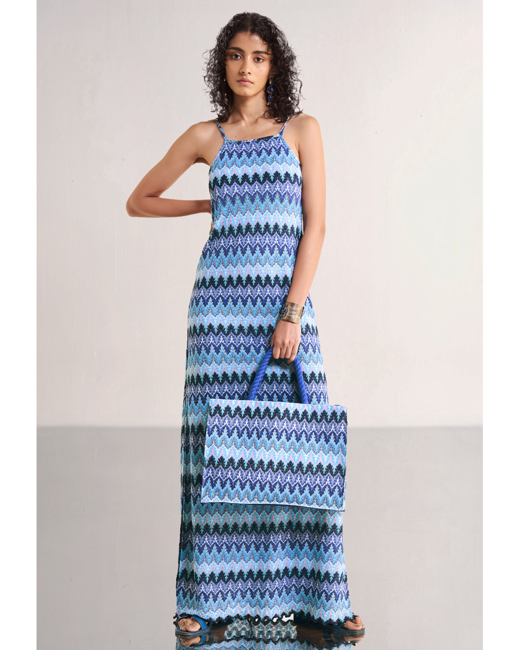 Strappy Textured Crochet Knit Gown