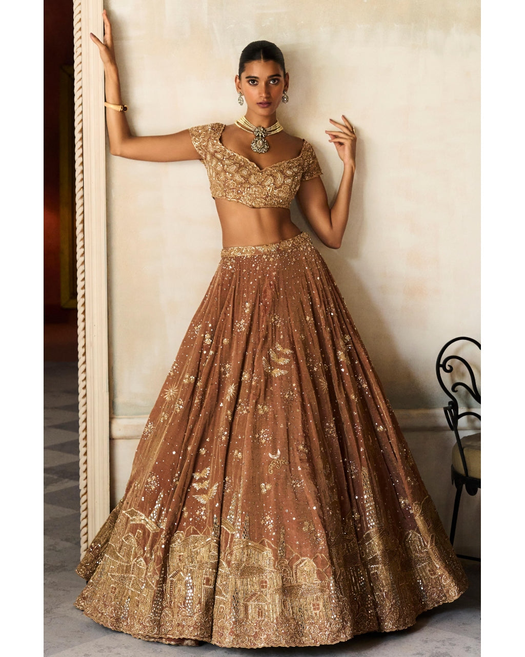 Tuscan Pardise Old World Tangerine Lehenga Set