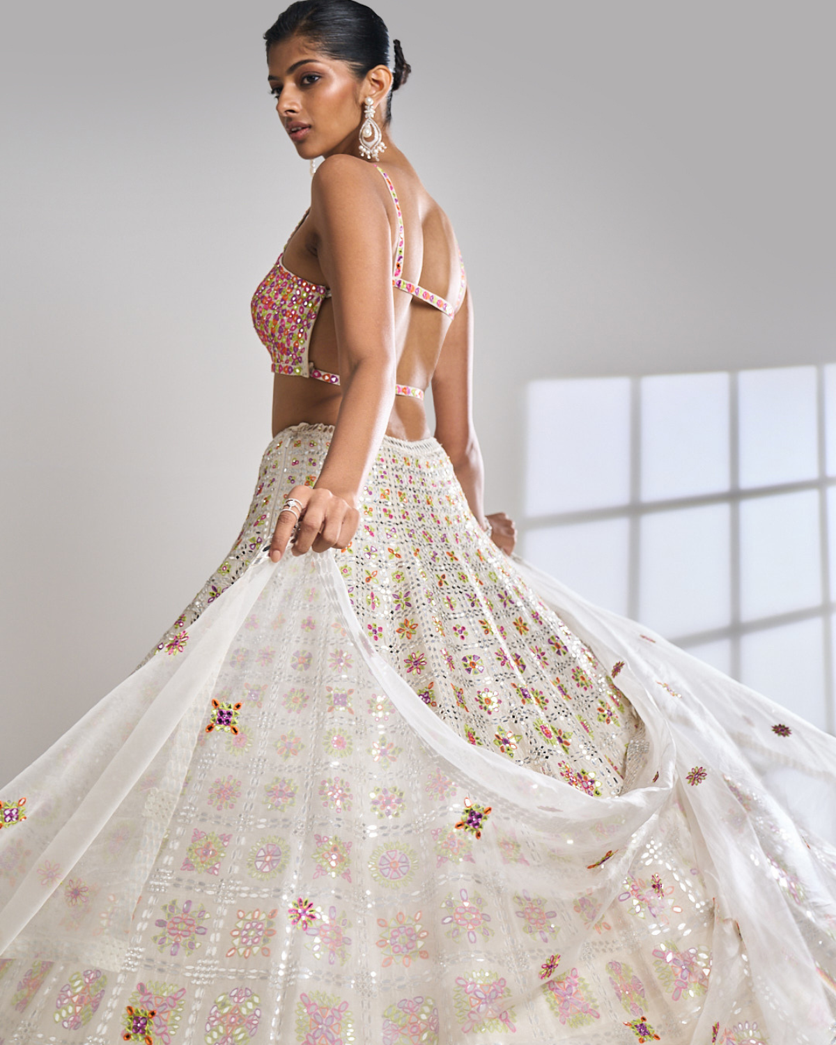 Pink And Ivory MultiColor Mirror Work Lehenga Set Seema Gujral