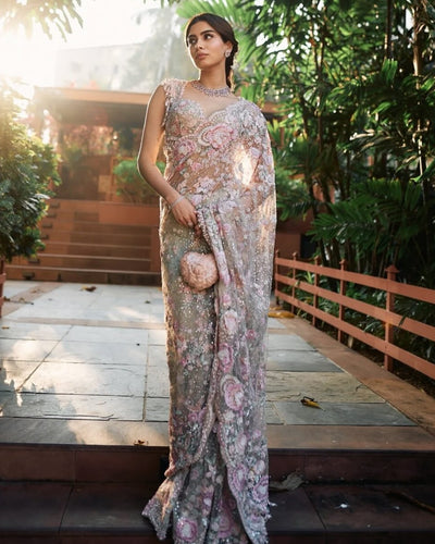 Mint Green Multi-Coloured Floral Sari