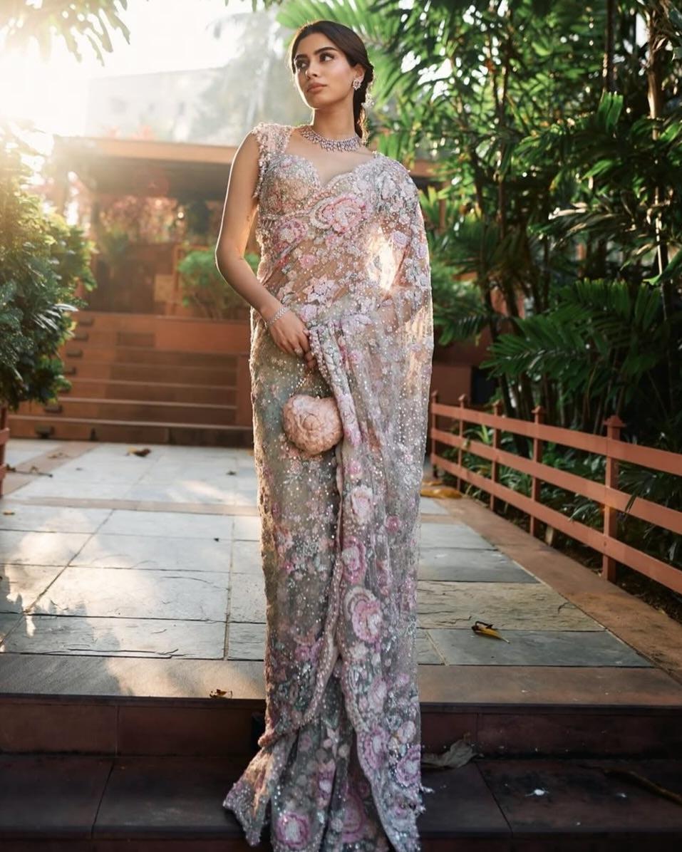 Mint Green Multi-Coloured Floral Sari