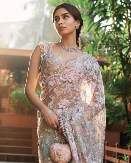 Mint Green Multi-Coloured Floral Sari