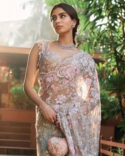 Mint Green Multi-Coloured Floral Sari