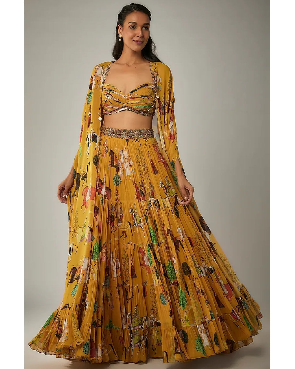 Mango Flowy Mughal Printed Cape and Skirt Set