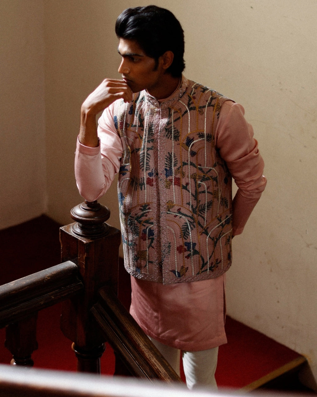 Rose Hand Painted Kalamkari Jacket Set