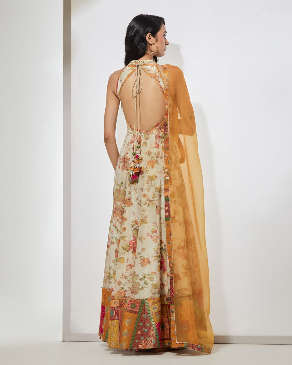 Ivory Floral Anarkali With Dupatta