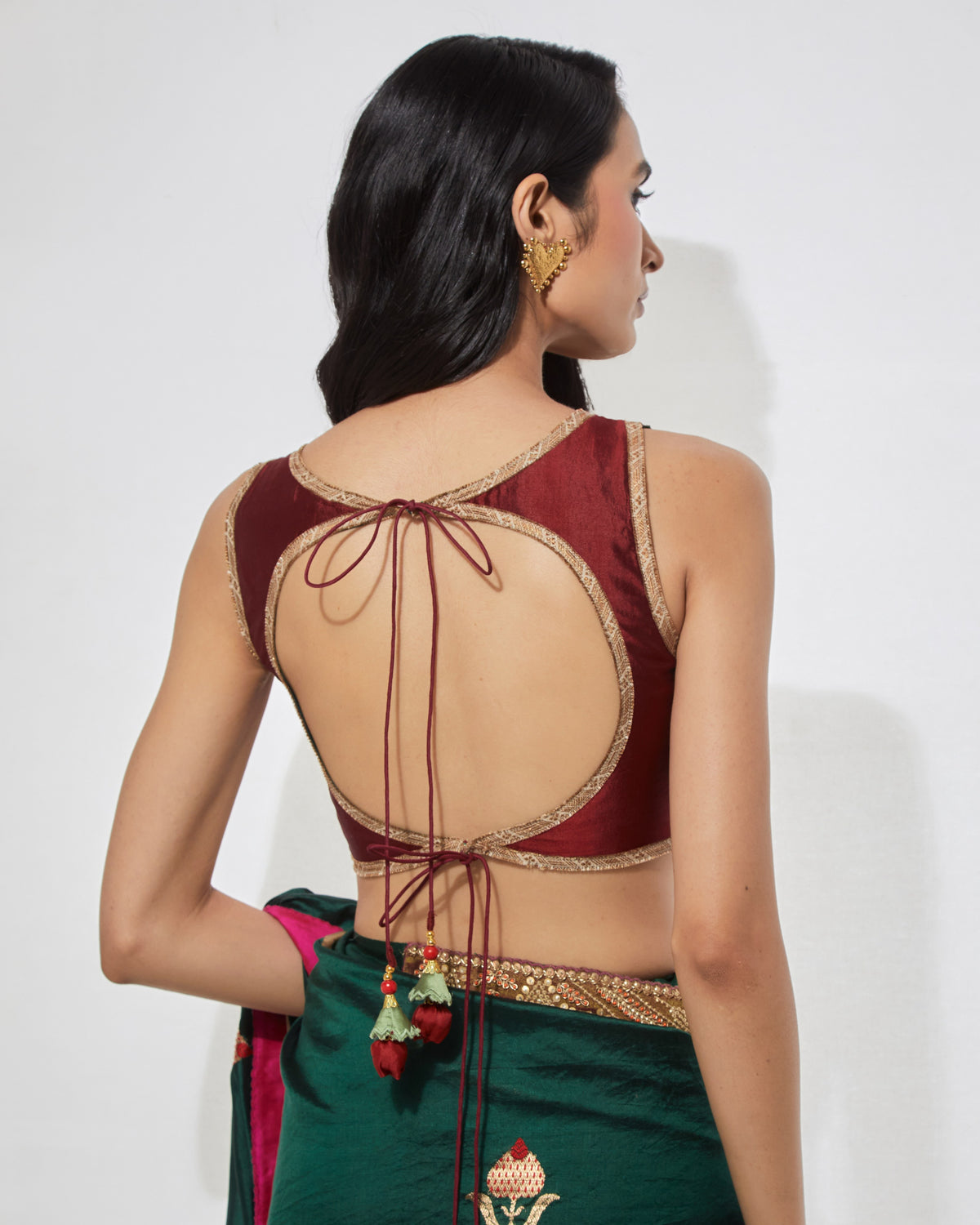 Emerald Green Zardozi Sari With Blouse