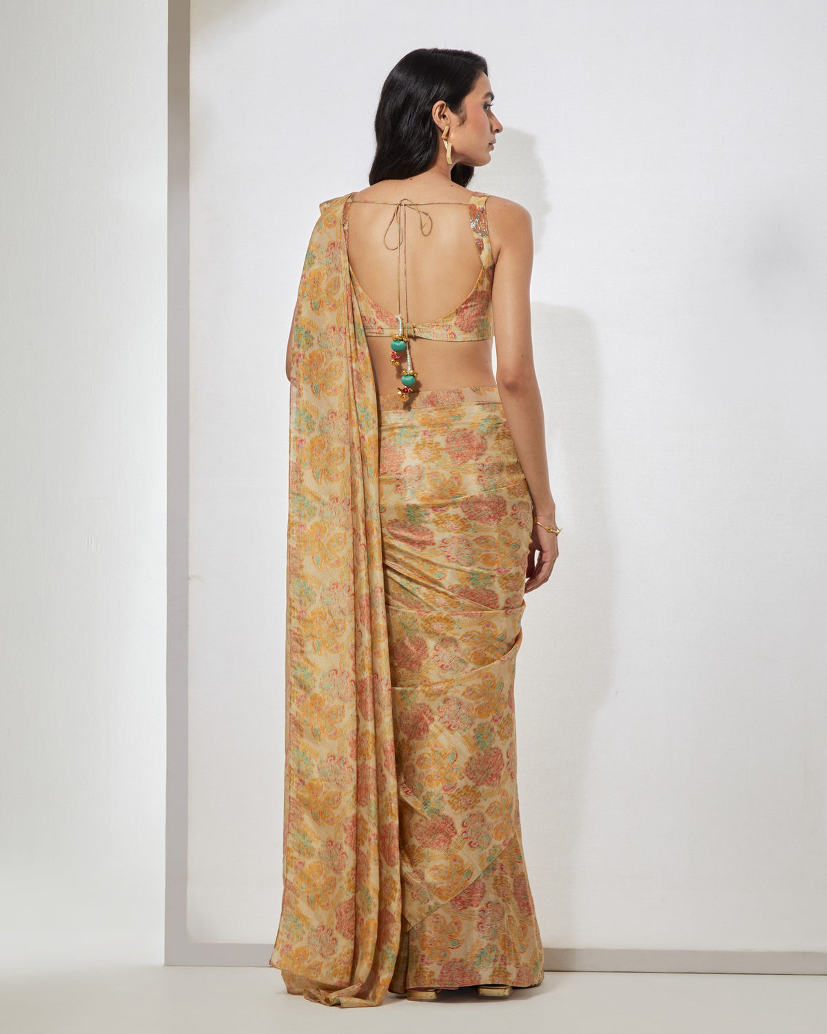 Golden Meadow Sequin Sari With Blouse