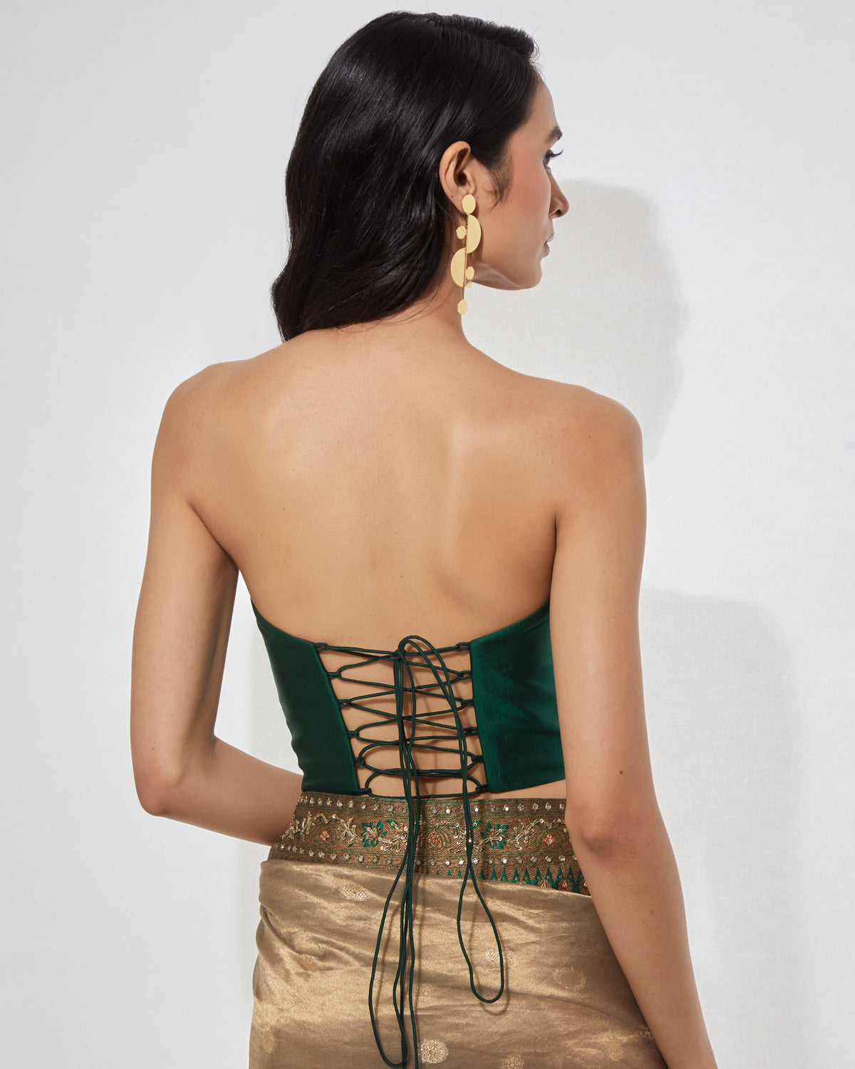 Antique Gold & Emerald Sari With Corset