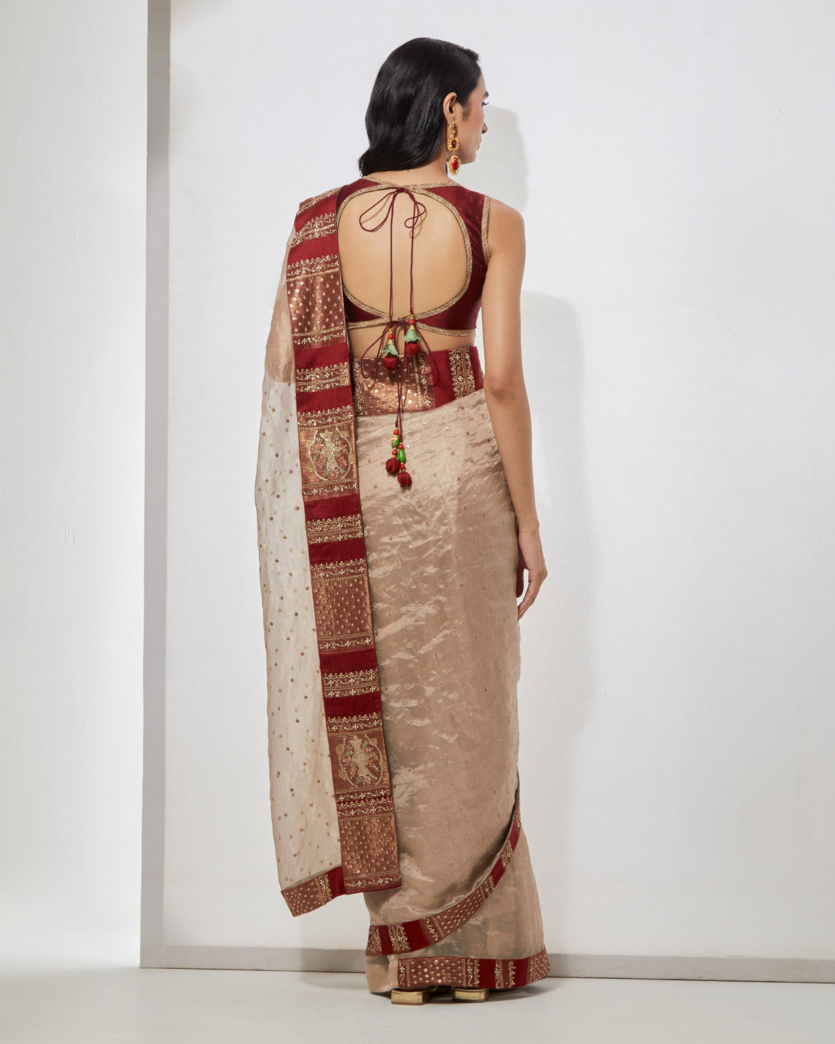 Champagne Tissue Sari With Blouse