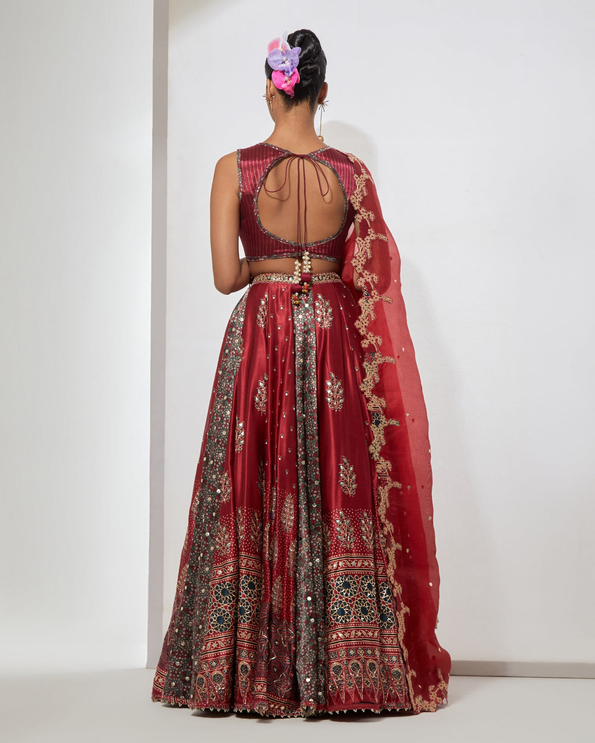 Cherry Red Ajrakh Lehenga Set