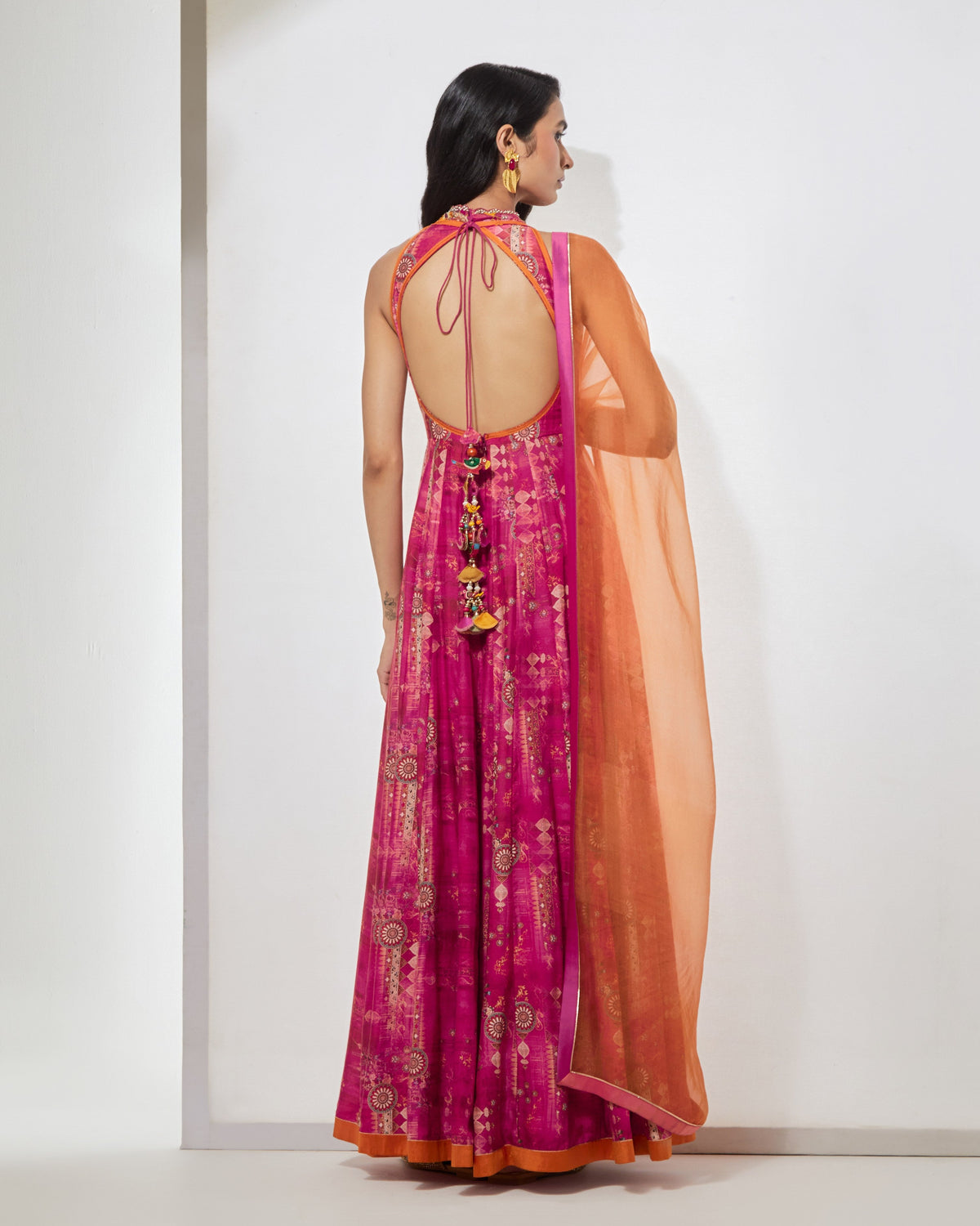 Fuchsia Floral Anarkali With Dupatta